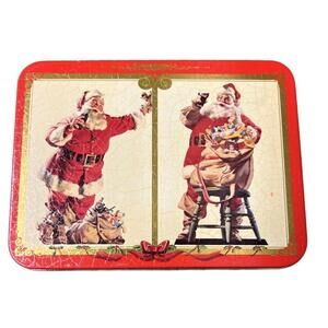 Coca-Cola Christmas Santa Playing Cards 2 Decks Metal Tin USA 1994 Pre Owned